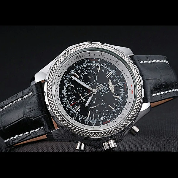Breitling Bentley 6.75 Speed Black Dial Stainless Steel Case Black Leather Bracelet new60124