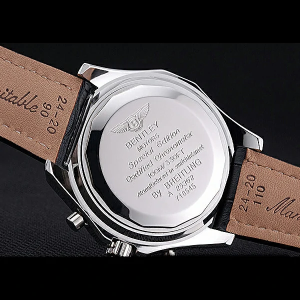 Breitling Bentley 6.75 Speed Black Dial Stainless Steel Case Black Leather Bracelet new60124