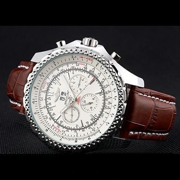 Breitling Bentley 6.75 Speed White Dial Stainless Steel Case Brown Leather Bracelet new60125