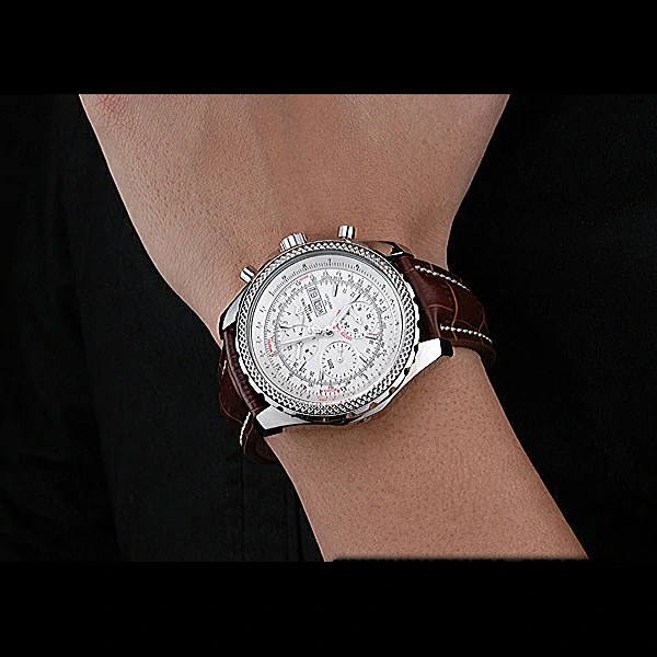 Breitling Bentley GT Racing White Dial Stainless Steel Case Brown Leather Bracelet new60126