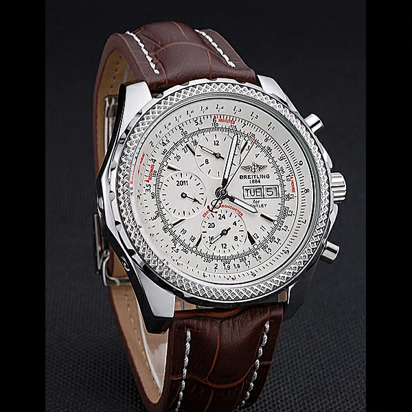 Breitling Bentley GT Racing White Dial Stainless Steel Case Brown Leather Bracelet new60126