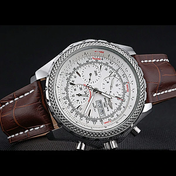 Breitling Bentley GT Racing White Dial Stainless Steel Case Brown Leather Bracelet new60126