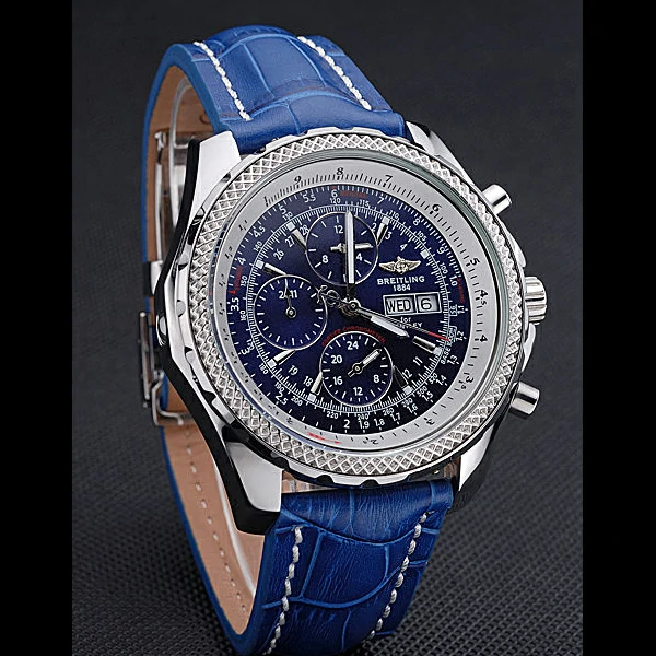Breitling Bentley GT Racing Blue Dial Stainless Steel Case Blue Leather Bracelet new60127