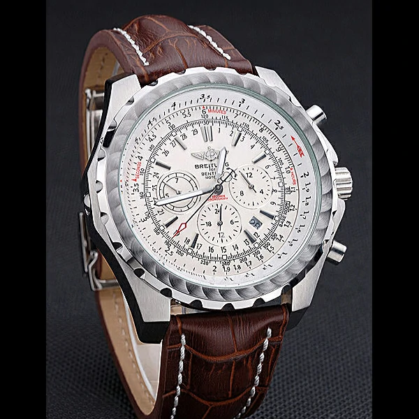 Breitling Bentley Motors T Stainless Steel Case White Dial Brown Leather Bracelet new60130