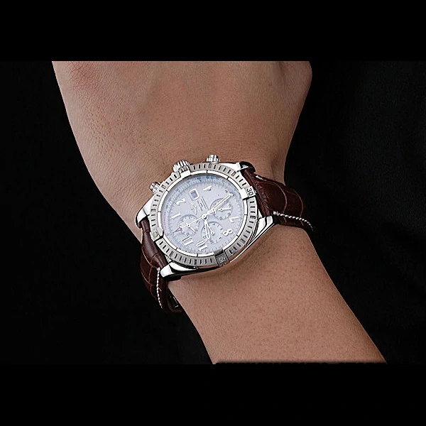Breitling Chronomat 13 Stainless Steel Case White Dial Arabic Numerals Brown Leather Bracelet new60134