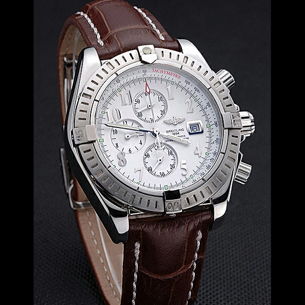 Breitling Chronomat 13 Stainless Steel Case White Dial Arabic Numerals Brown Leather Bracelet new60134