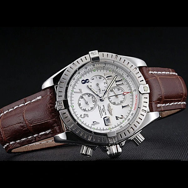 Breitling Chronomat 13 Stainless Steel Case White Dial Arabic Numerals Brown Leather Bracelet new60134