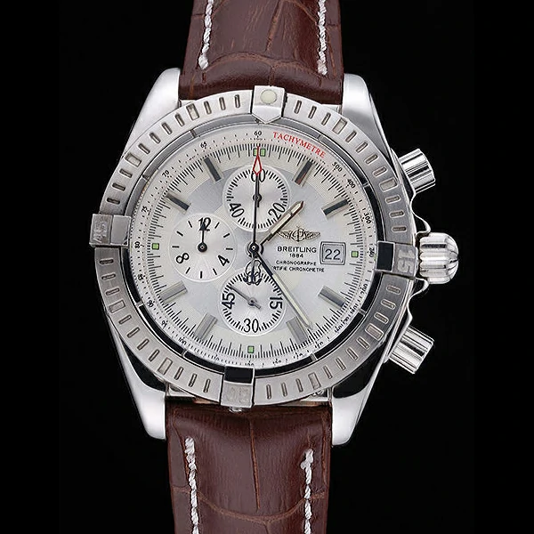 Breitling Chronomat 13 Stainless Steel Case White Dial Brown Leather Bracelet new60135