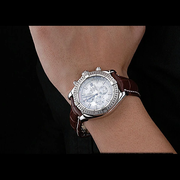 Breitling Chronomat 13 Stainless Steel Case White Dial Brown Leather Bracelet new60135