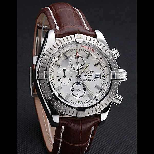 Breitling Chronomat 13 Stainless Steel Case White Dial Brown Leather Bracelet new60135