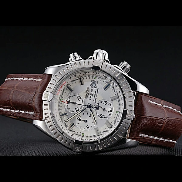 Breitling Chronomat 13 Stainless Steel Case White Dial Brown Leather Bracelet new60135