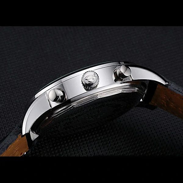 Breitling Transocean Chronograph Unitime Black Dial Stainless Steel Case Black Leather Bracelet new60138