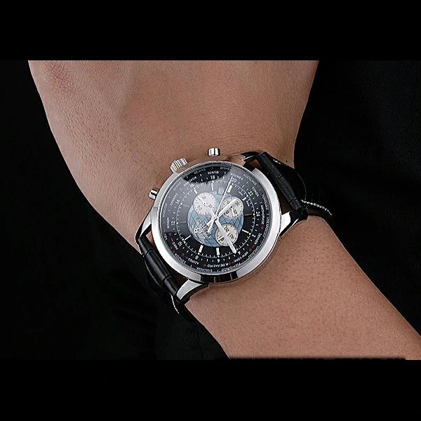 Breitling Transocean Chronograph Unitime Black Dial Stainless Steel Case Black Leather Bracelet new60138