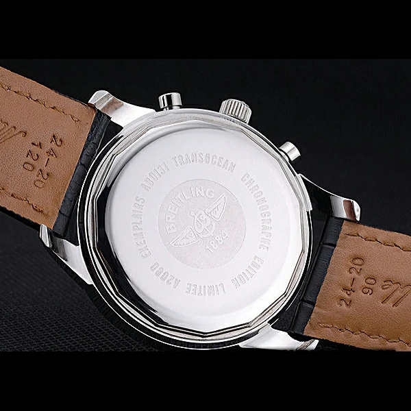 Breitling Transocean Chronograph Unitime Black Dial Stainless Steel Case Black Leather Bracelet new60138