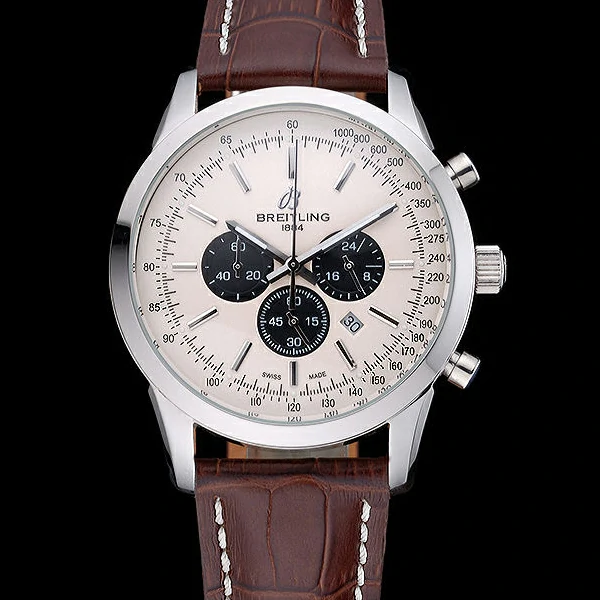 Breitling Transocean Chronograph White Dial Stainless Steel Case Brown Leather Bracelet new60139