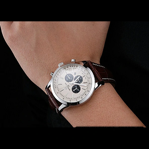 Breitling Transocean Chronograph White Dial Stainless Steel Case Brown Leather Bracelet new60139