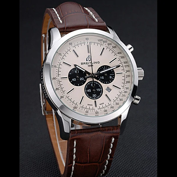 Breitling Transocean Chronograph White Dial Stainless Steel Case Brown Leather Bracelet new60139