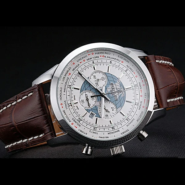 Breitling Transocean Chronograph Unitime White Dial Stainless Steel Case Brown Leather Bracelet new60140