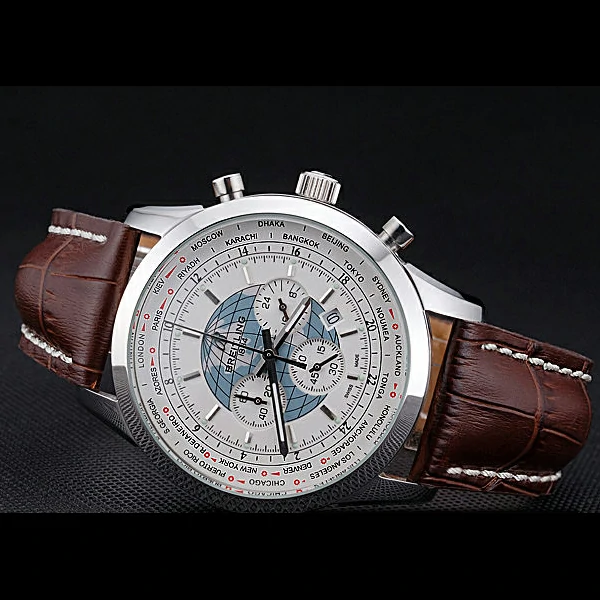 Breitling Transocean Chronograph Unitime White Dial Stainless Steel Case Brown Leather Bracelet new60140