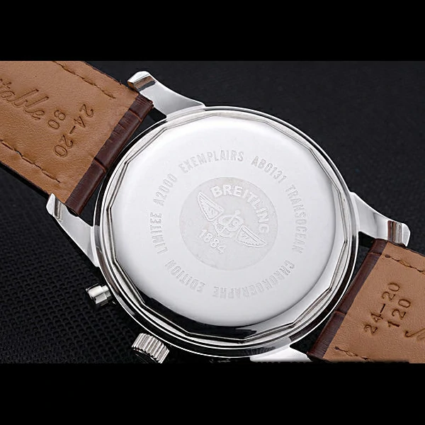 Breitling Transocean Chronograph Unitime White Dial Stainless Steel Case Brown Leather Bracelet new60140