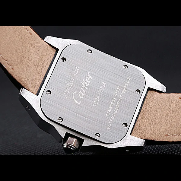 Cartier Santos Automatic Stainless Steel & Gold Case Brown Leather Strap new60141