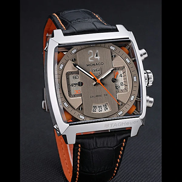Tag Heuer Monaco 24 Calibre 36 Chronograph Gold And Beige Dial Black Leather Strap new60170