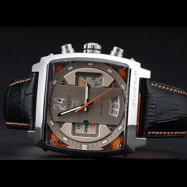 Tag Heuer Monaco 24 Calibre 36 Chronograph Gold And Beige Dial Black Leather Strap new60170