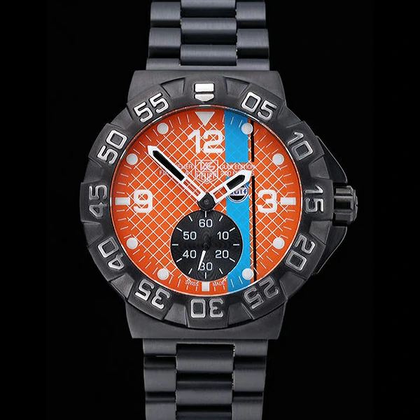 Tag Heuer Formula One Special Gulf Edition Orange And Blue Dial Ion Plated Steinless Steel new60187