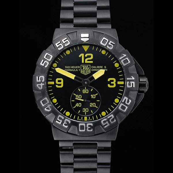 Tag Heuer Formula One Grande Date Black Dial Yellow Numerals Ion Plated Steinless Steel Bracele new60189