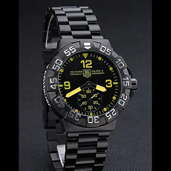 Tag Heuer Formula One Grande Date Black Dial Yellow Numerals Ion Plated Steinless Steel Bracele new60189