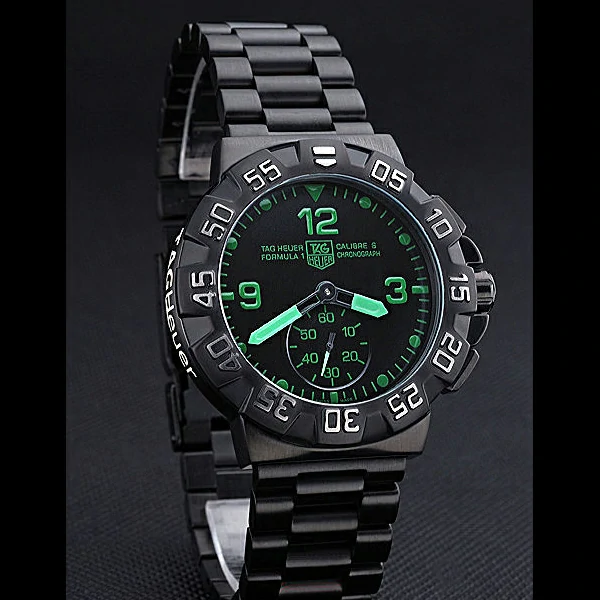Tag Heuer Formula One Grande Date Black Dial Green Numerals Ion Plated Steinless Steel Bracelet new60190