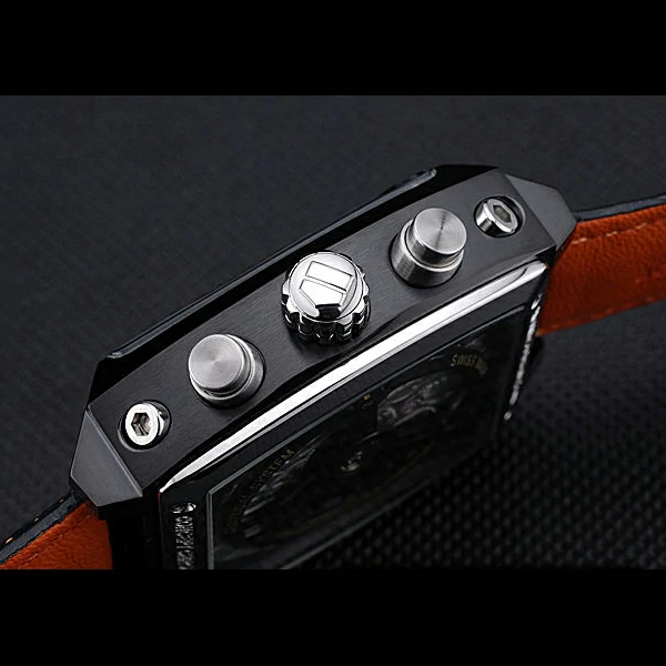 Tag Heuer Monaco Calibre 36 Blue And Orange Stripes Dial Black Leather Strap new60198