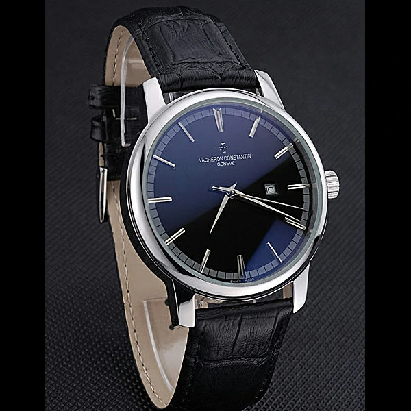 Vacheron Constantin Patrimony Contemporary Silver Case Black Dial Black Leather Strap new60202