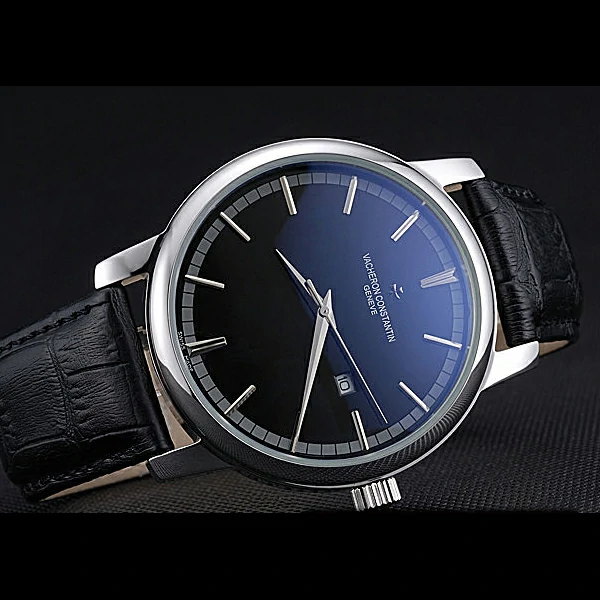 Vacheron Constantin Patrimony Contemporary Silver Case Black Dial Black Leather Strap new60202