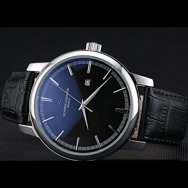 Vacheron Constantin Patrimony Contemporary Silver Case Black Dial Black Leather Strap new60202