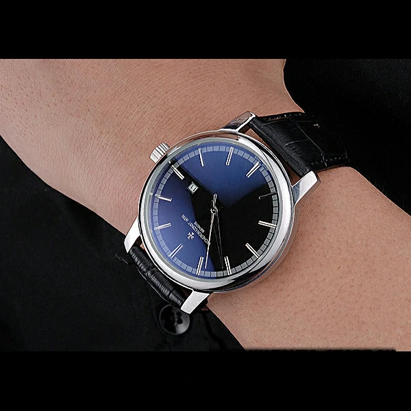 Vacheron Constantin Patrimony Contemporary Silver Case Black Dial Black Leather Strap new60202