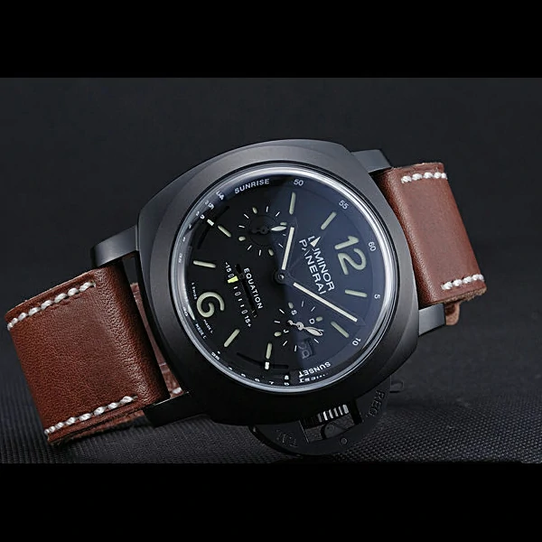 Panerai Luminor Equation Ion Plated Stainless Steel Bezel Brown Leather Bracelet new60212