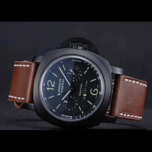 Panerai Luminor Equation Ion Plated Stainless Steel Bezel Brown Leather Bracelet new60212