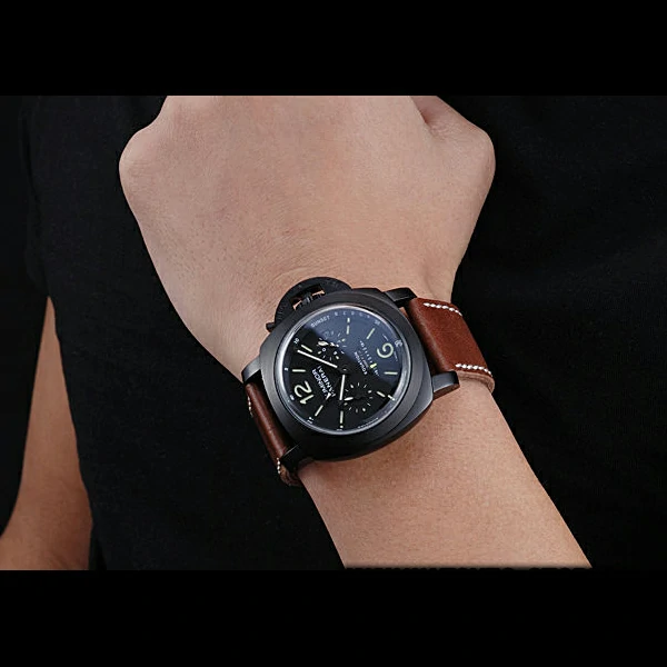 Panerai Luminor Equation Ion Plated Stainless Steel Bezel Brown Leather Bracelet new60212