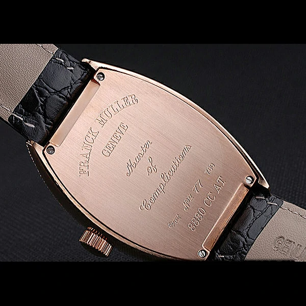 Franck Muller Gold Croco Diamonds Case Black Leather Strap new60247