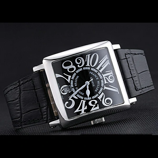 Franck Muller Master Square Black Dial Silver Case Black Leather Band new60248