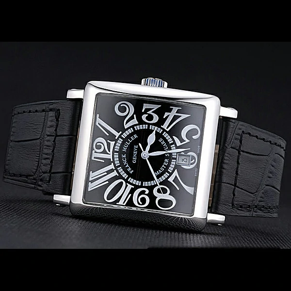 Franck Muller Master Square Black Dial Silver Case Black Leather Band new60248