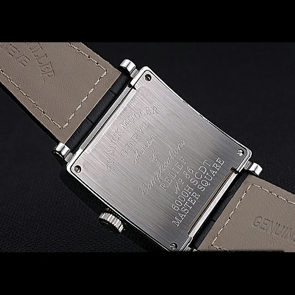 Franck Muller Master Square Black Dial Silver Case Black Leather Band new60248