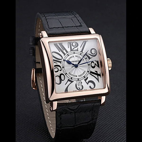 Franck Muller Master Square White Dial Gold Case Black Leather Band new60249