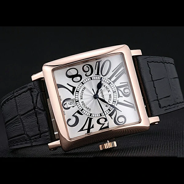 Franck Muller Master Square White Dial Gold Case Black Leather Band new60249