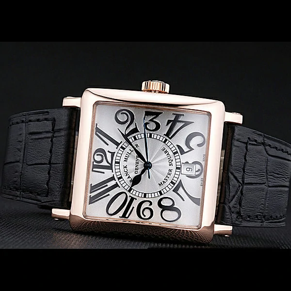 Franck Muller Master Square White Dial Gold Case Black Leather Band new60249