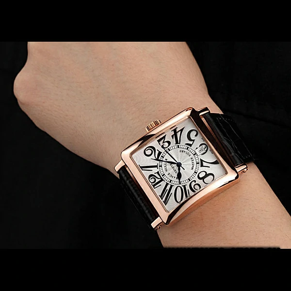 Franck Muller Master Square White Dial Gold Case Black Leather Band new60249