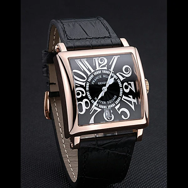 Franck Muller Master Square Black Dial Gold Case Black Leather Band new60250