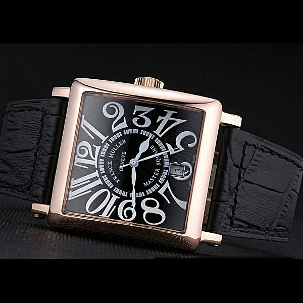 Franck Muller Master Square Black Dial Gold Case Black Leather Band new60250