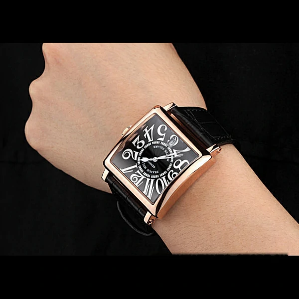 Franck Muller Master Square Black Dial Gold Case Black Leather Band new60250